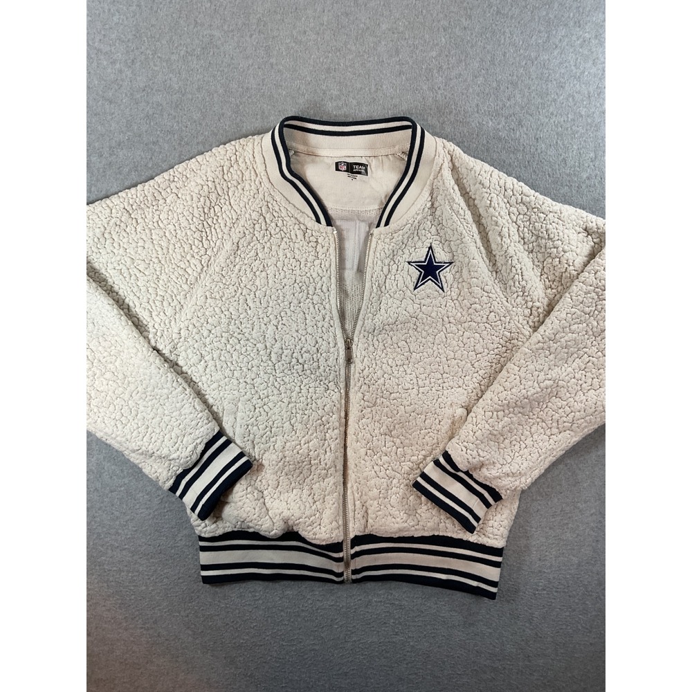 NFL Dallas Cowboys Women Medium Sherpa Fleece Bomber Jacket Zip Up 1322